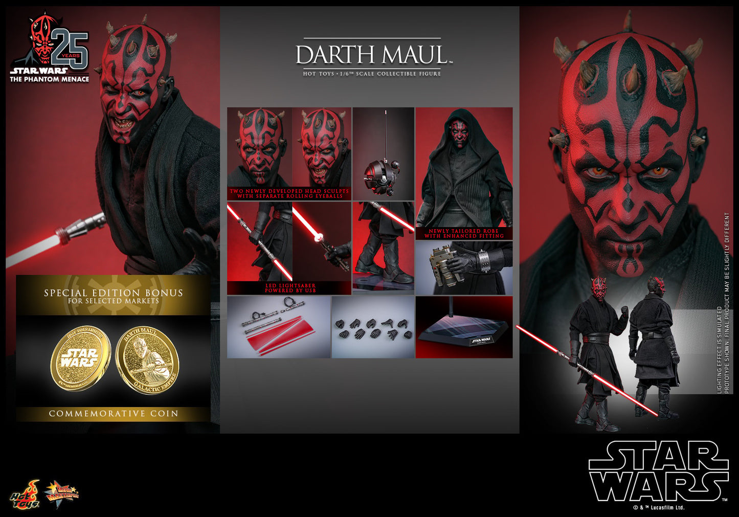 Hot Toys MMS749B Star Wars Episode I [The Phantom Menace Darth Maul with Sith Speeder] 1/6th Scale Collectible Set (Exclusive Edition)