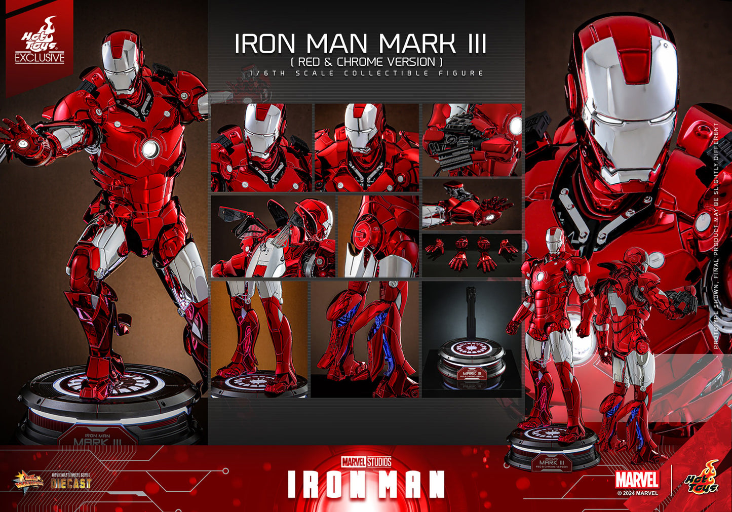 Hot Toys - MMS744 Ironman Mark III (Red & Chrome Version) Exclusive Limited Edition - 1/6 Scale Collectible Figure