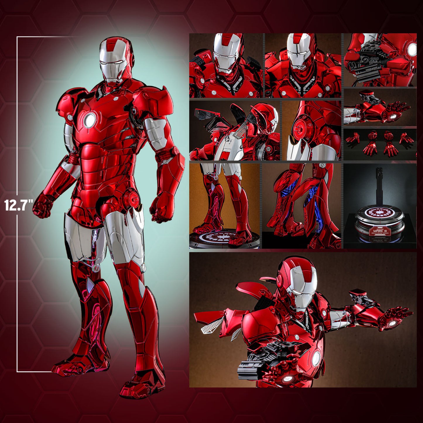 Hot Toys - MMS744 Ironman Mark III (Red & Chrome Version) Exclusive Limited Edition - 1/6 Scale Collectible Figure